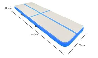 VidaXL Gymnastiekmat met pomp opblaasbaar 500x100x20 cm pvc blauw - thumbnail