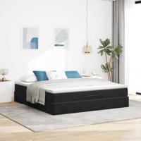 Ottoman bed met matras 160x200cm fluweel zwart - thumbnail