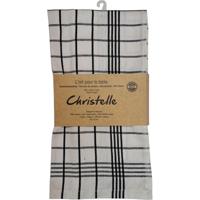 Handdoek Christelle, ft 50 x 70 cm, geruit, wit, pak van 3 stuks - thumbnail