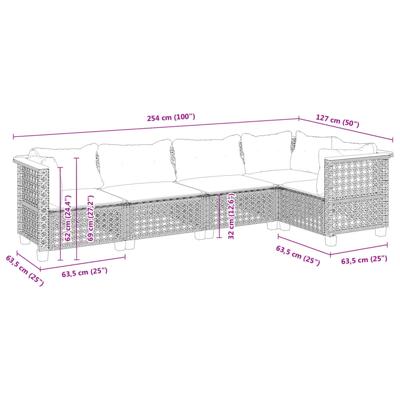5-delige Loungeset met kussens poly rattan zwart - thumbnail