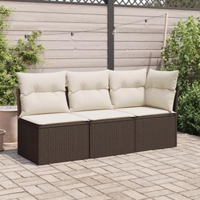 Tuinbank 3-zits met kussens poly rattan bruin Tuinbank 3-zits met kussens poly rattan bruin