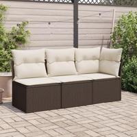 Tuinbank 3-zits met kussens poly rattan bruin - thumbnail