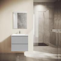 Saniclass Prime Blend Badkamermeubelset - 60x55x46cm - 1 rechthoekige keramische wasbak wit - 1 kraangat - 2 lades - rechthoekige spiegel - mat greige (grijs) SW892642/SW804530/SW724610 - thumbnail