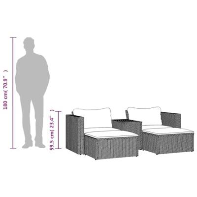 5-delige Loungeset met kussens poly rattan acacia zwart 5-delige Loungeset met kussens poly rattan acacia zwart