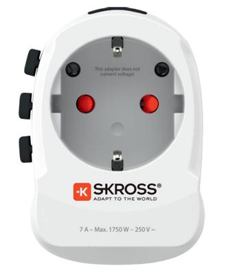 SKROSS | 1.302461 | Pro Light USB (4xA) | Universele reisadapter 2- en 3-polig met 4 USB-poorten van 4,8 A. Voltage en vermogen: 100V–700W/250V–1750W. Geschikt voor pc en föhn