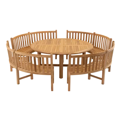 Tafel teak ø180 met 4x ronde parkbank