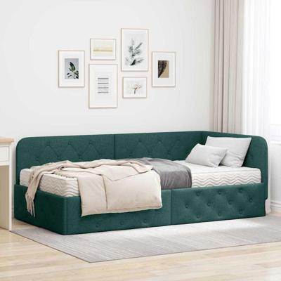 Hoekbedframe met matras Donkergroen 90 x 190 cm Stof