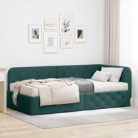 Hoekbedframe met matras Donkergroen 90 x 190 cm Stof - thumbnail