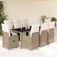 9-delige Bistroset met kussens poly rattan bruin - thumbnail