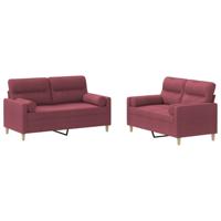 3-delige Loungeset met kussens stof wijnrood - thumbnail