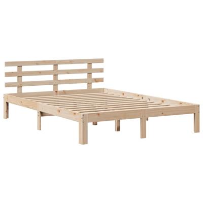 Bedframe met hoofdbord massief grenenhout wit 140x200 cm - thumbnail