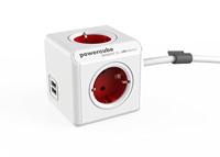 Allocacoc PowerCube Extended USB incl. 1.5 m kabel rood Type F - thumbnail