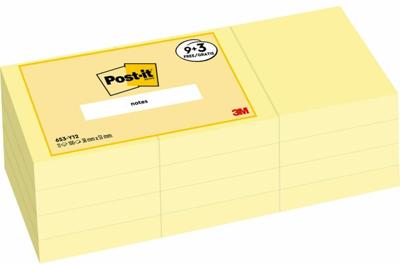 Post-It Notes, 100 vel, ft 38 x 51 mm, geel, 8 + 4 GRATIS