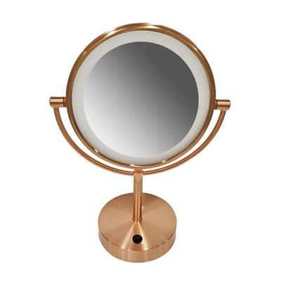 Wiesbaden Scheerspiegel Met LED Verlichting 20 cm Staand 5x Vergrotend Geborsteld Koper