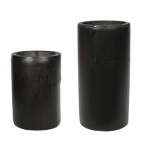 Set van 2x bamboe theelichthouders/waxinelichthouders grijs/groen 13 en 16 cm - Waxinelichtjeshouders - thumbnail