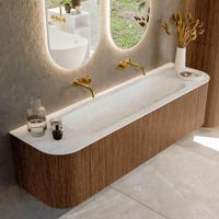 Mondiaz KURVE-DLUX 170 cm Onderkast Greeploos 1 Lade Met Deuren Walnut, Wastafel Solid Surface Midden Opalo 0 Kraangaten Zonder Spiegel (KRVBGL170L+R1L2D0KM-Wal/Opa) - thumbnail