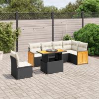 7-delige Loungeset met kussens poly rattan zwart - thumbnail