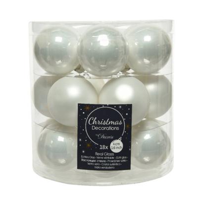 Decoris kerstballen glas winterwit 4cm 18st