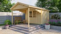 Blokhut Georg 300x260 cm + luifel 260 cm - Grijs geïmpregneerd- Zadeldak- Geïmpregneerd vurenhout- Tuindeco - thumbnail