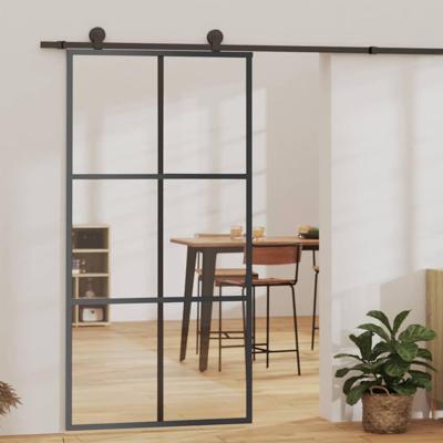 VidaXL Schuifdeur 102x205 cm esg-glas en aluminium zwart VidaXL Schuifdeur 102x205 cm esg-glas en aluminium zwart