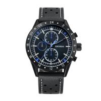 CAGARNY 6828 modieuze multifunctionele Quartz horloge met leder Band & GMT tijd & kalender & goed verlicht Display voor mannen Sport (Black Window [Bl - thumbnail