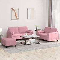 3-delige Loungeset met kussens fluweel roze - thumbnail