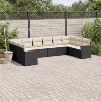 10-delige Loungeset met kussens poly rattan zwart - thumbnail