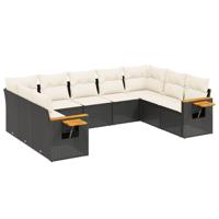 9-delige Loungeset met kussens poly rattan zwart - thumbnail