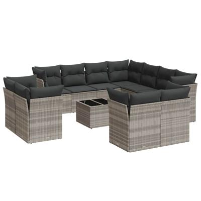 11-delige Loungeset met kussens poly rattan lichtgrijs