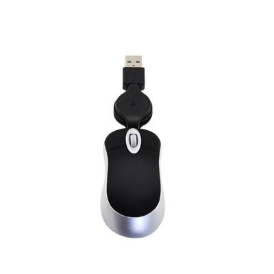 Mini computer muis intrekbare USB-kabel optische Ergonomic1600 DPI Portable kleine muizen voor laptop (zwart)