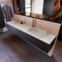 Badkamermeubelset Mondiaz Erin 200 cm met 2 Lades met RIDGE Wastafel Rechts Linen met 1 kraangat Greeploos Mat Dark Brown - thumbnail