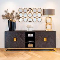 Richmond Dressoir 'Blackbone' Eiken, kleur Zwart / Goud, 225cm - thumbnail