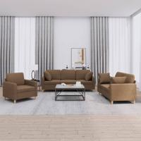 3-delige Loungeset met kussens stof bruin - thumbnail