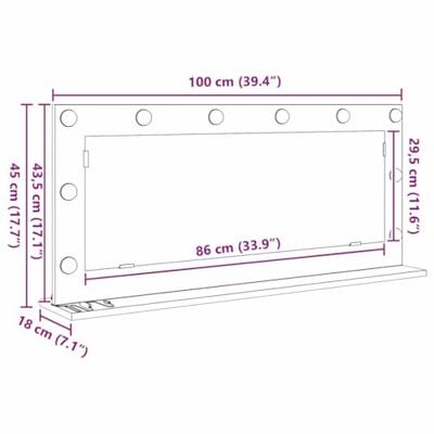 VidaXL Schmink spiegel rechthoekig grijs sonoma 100 x 45 x 18 cm