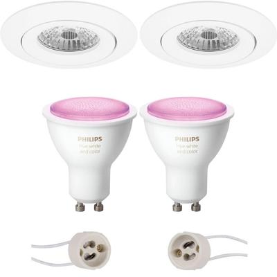 Pragmi Uranio Pro - Inbouw Rond - Mat Wit - Kantelbaar - Ø82mm - Philips Hue - LED Spot Set GU10 - White and Color Ambiance - Bluetooth
