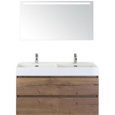 Maxx XL Badmeubelset 120 cm - Tabacco - Wastafel Kube Dubbel 2 Kraangaten met Sence Spiegel