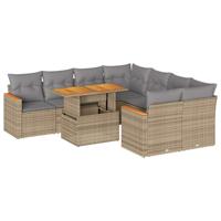9-delige Loungeset met kussens poly rattan acacia beige - thumbnail