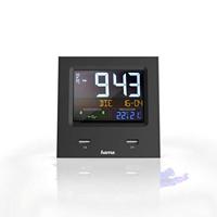 Hama Digitale wekker, dubbele USB, digitale wekker met 2-voudige USB-oplaadfunctie, snelheidsalarm, 2 wektijden en snooze, weergave voor datum, binnentemperatuur en luchtvochtigheid, zwart - thumbnail