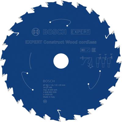 Bosch Accessoires EXPERT Construct Wood cordless Cirkelzaagblad | 160 x 1,6/1 x 20 mm | T24 - 2608902209