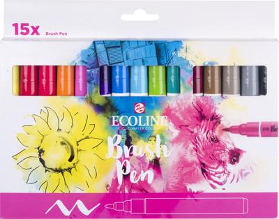 Bruynzeel Ecoline brush pen set, 15 kleuren