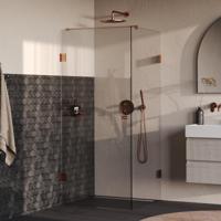 BRAUER Void Carving douchecabine met draaideur helder glas 80x80x200 incl. glascoating PVD koper geborsteld - thumbnail