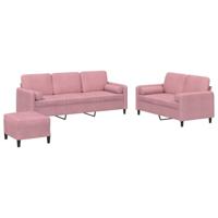 3-delige Loungeset met kussens fluweel roze - thumbnail