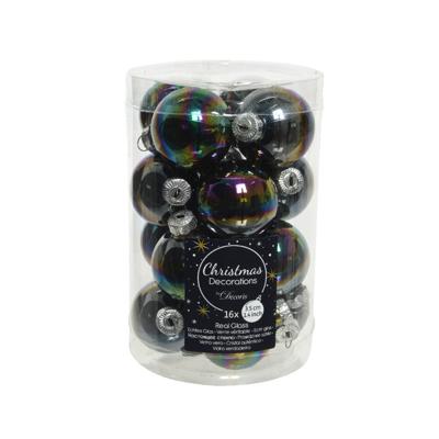 Kerstbal glas d3.5 cm zwart irs 16st kerst Decoris - Decoris