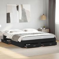 Bedframe met lades bewerkt hout zwart 200x200 cm - thumbnail
