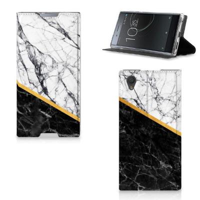 Sony Xperia L1 | Standcase | Marmer Wit Zwart - Origineel Cadeau Man