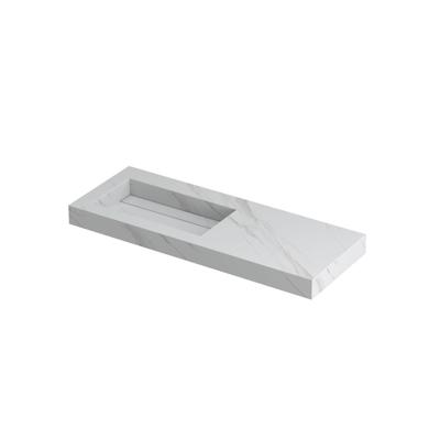 INK Pitch Wastafel Keramische Slab Links met Drain en Front en Side Skirts Zonder Kraangat - 1200x450x90 mm - Calacatta Mat