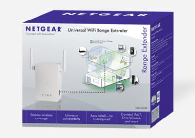 Netgear WN3000RP-200UKS netwerkverlengkabel (Network Transmitter & Receiver, 100 Mbit/s, Microsoft® Internet Explorer® 5.0, Firefox® 2.0, Safari® 1.4 +, 10/100Base-T(X), IEEE IEEE 802.11 NTSC, NTSC, NTSC, NTSC, NTSC, NTSC, NTSC, NTSC, 802.11 n))