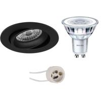 LED Spot Set - Pragmi Delton Pro - GU10 Fitting - Inbouw Rond - Mat Zwart - Kantelbaar - Ø82mm - Philips - CorePro 830 36D - 3.5W - Warm Wit 3000K - thumbnail