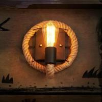 Vintage hennep touw Edison gloeilamp smeedijzeren muur lamp zonder lamp (ronde) - thumbnail