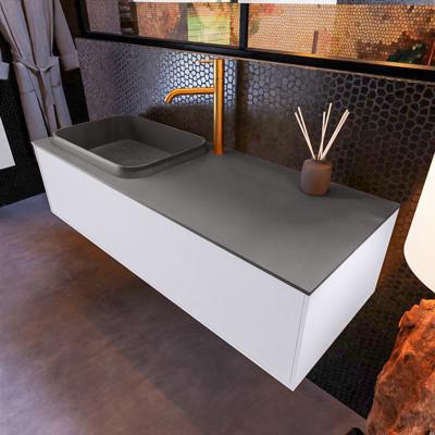 Badkamermeubelset Mondiaz Erin 120 cm met 1 Lade met RIDGE Wastafel Links Dark grey met 1 kraangat Greeploos Mat Cale